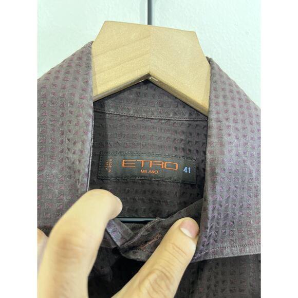 Etro Milano Textured Button Down Shirt 41 Retro Classic Preppy Old Money Minimal - Picture 3 of 10